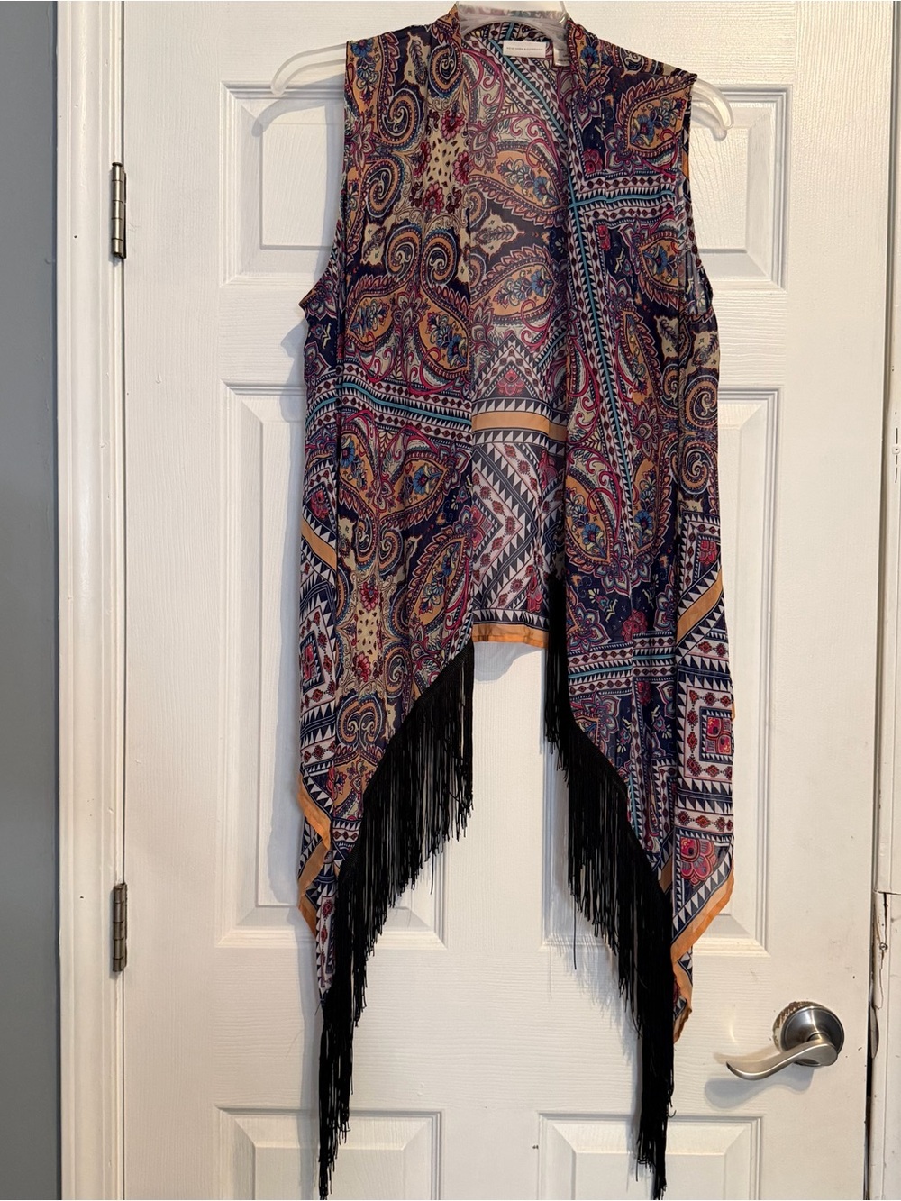 New York & Company Paisley Kimono Vest Multicolor Geometric Polyester Sleeveless